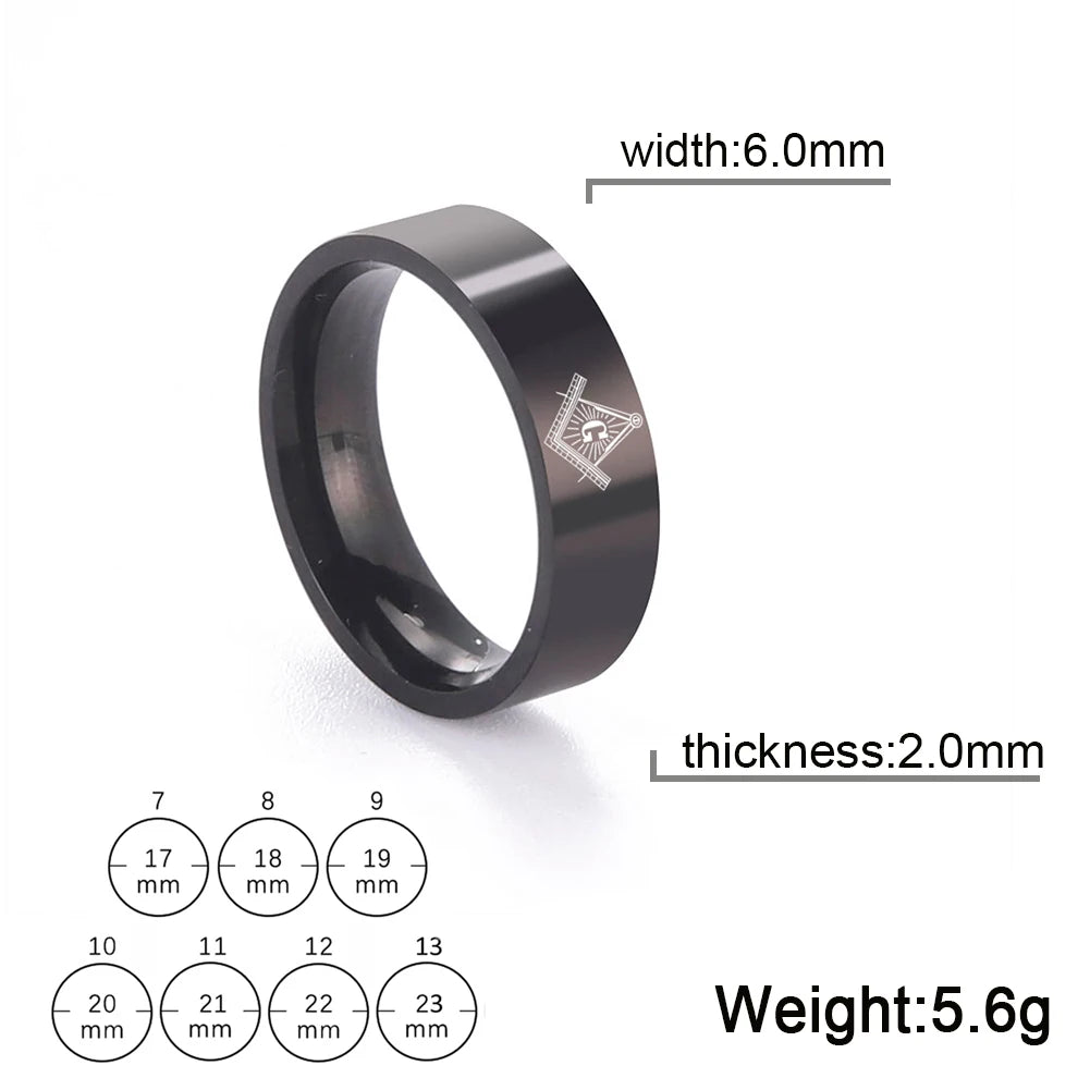 Men’s Freemason Ring – Gold & Black Titanium Stainless Steel Masonic Symbol - Masonic Mugs