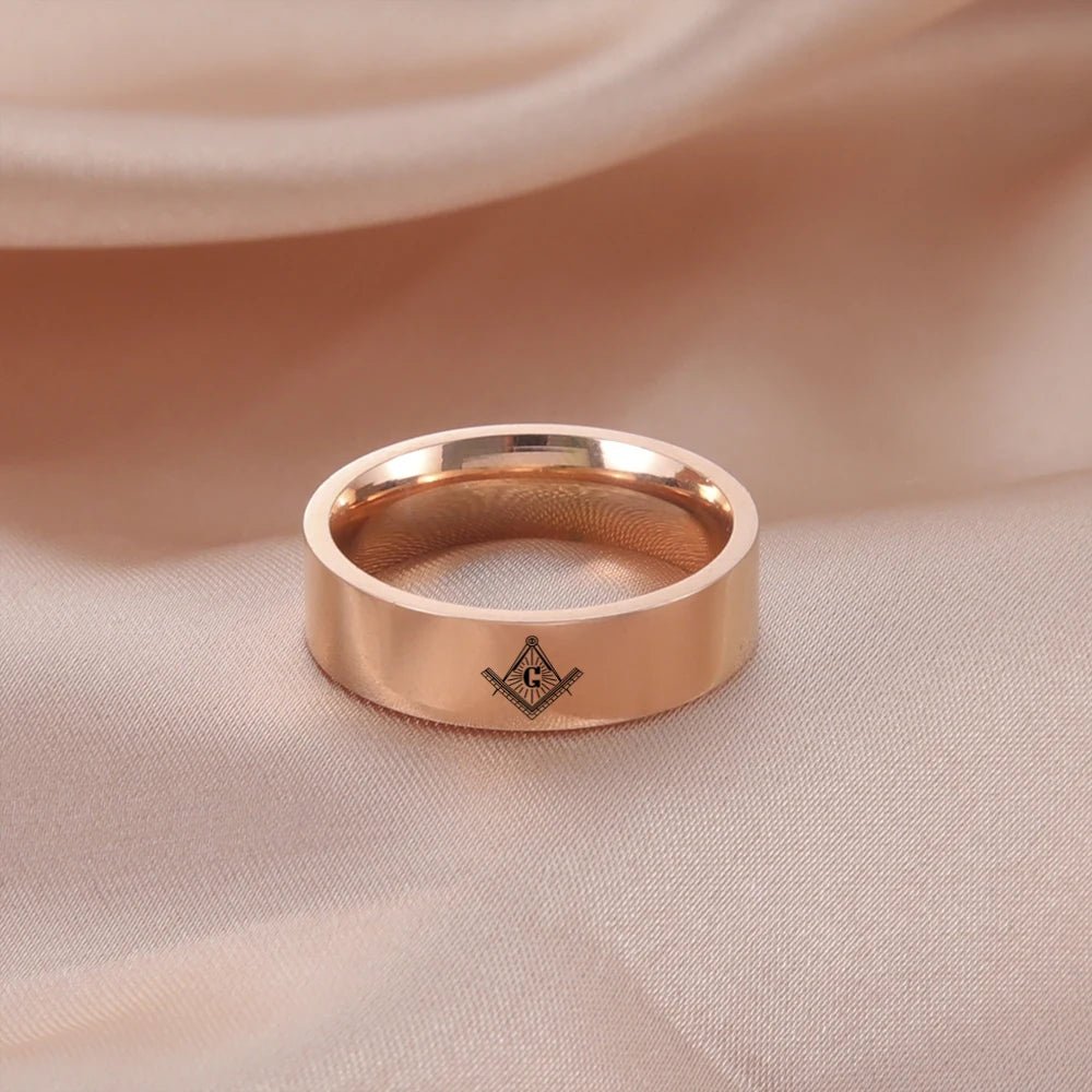 Men’s Freemason Ring – Gold & Black Titanium Stainless Steel Masonic Symbol - Masonic Mugs