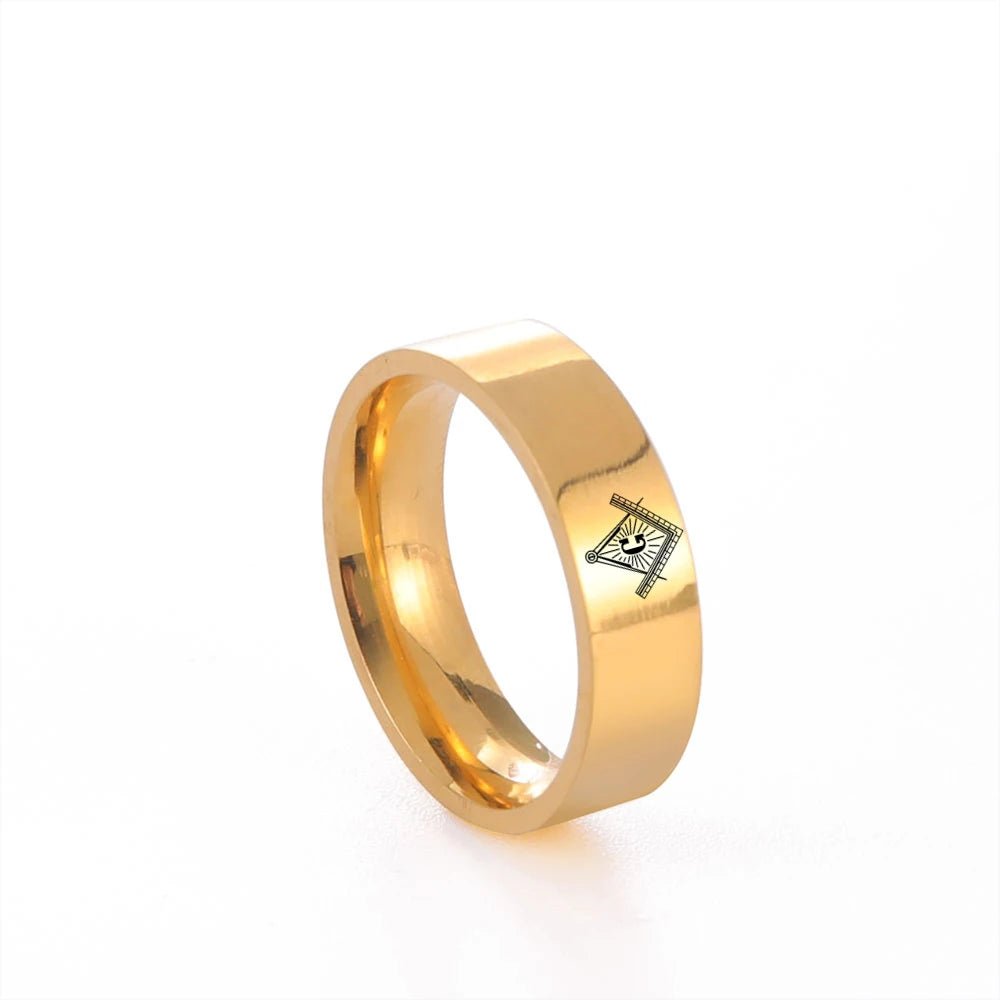 Men’s Freemason Ring – Gold & Black Titanium Stainless Steel Masonic Symbol - Masonic Mugs