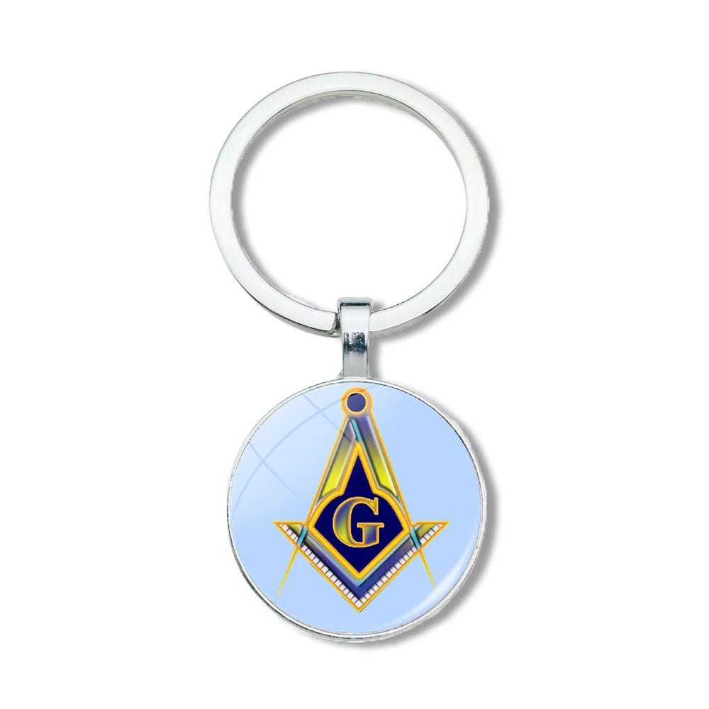 Mysterious Freemason Emblem Keychain – Dome Glass Pendant with Silver - Plated Alloy - Masonic Mugs