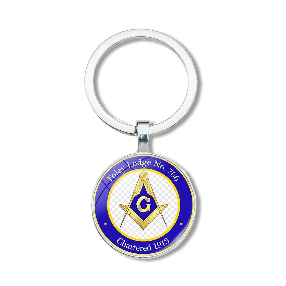 Mysterious Freemason Emblem Keychain – Dome Glass Pendant with Silver - Plated Alloy - Masonic Mugs
