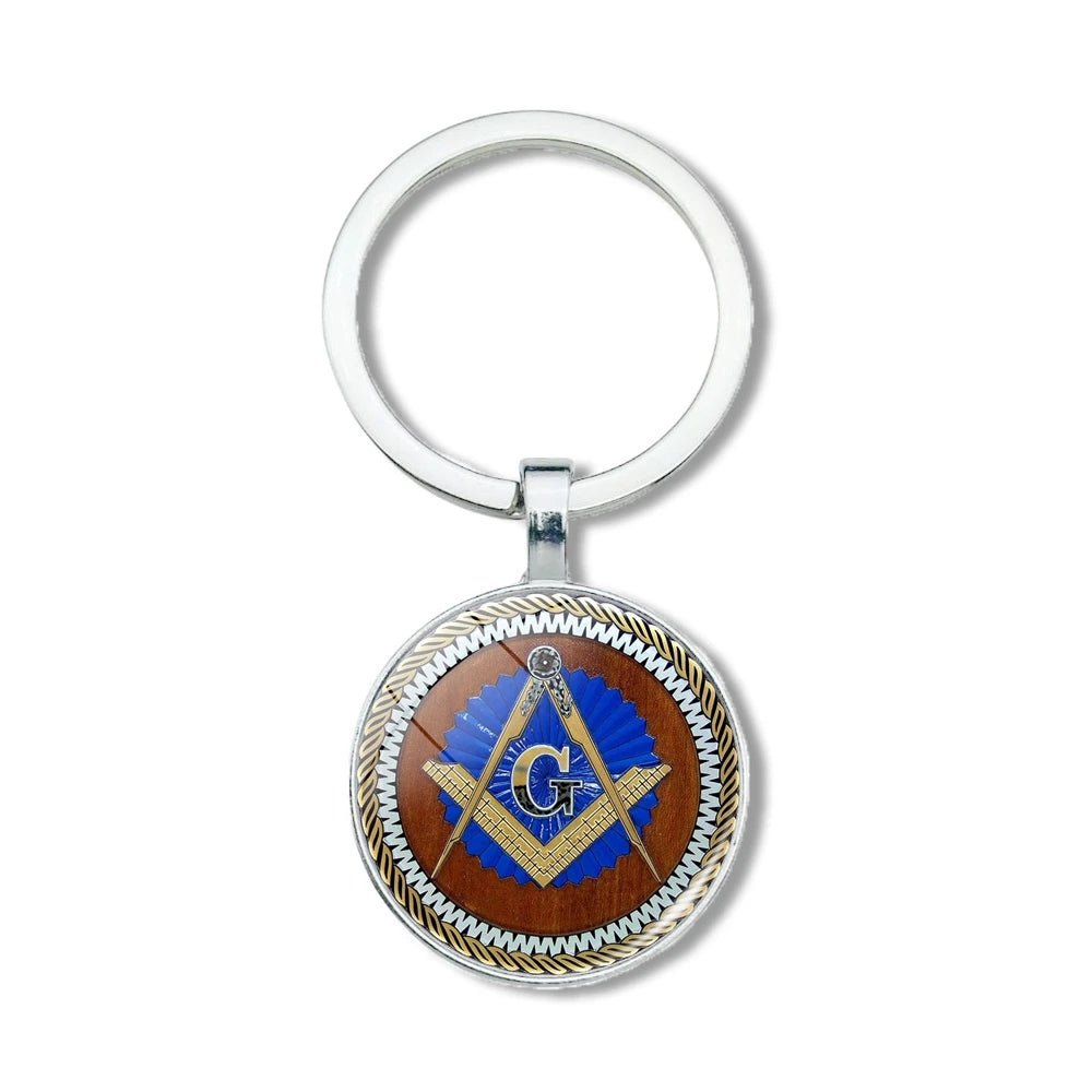 Mysterious Freemason Emblem Keychain – Dome Glass Pendant with Silver - Plated Alloy - Masonic Mugs