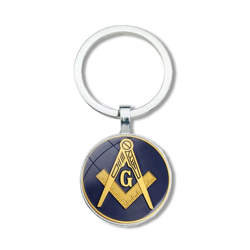 Mysterious Freemason Emblem Keychain – Dome Glass Pendant with Silver - Plated Alloy - Masonic Mugs