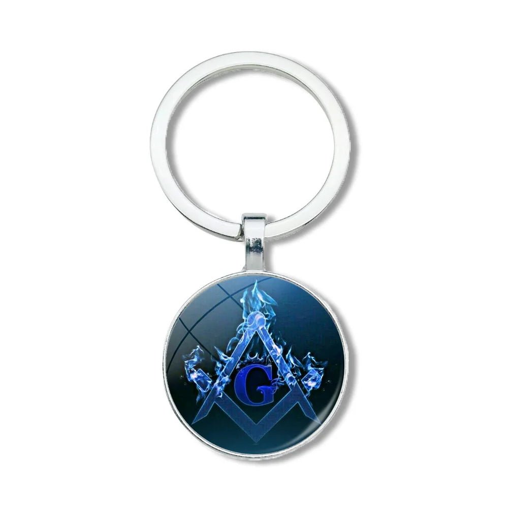 Mysterious Freemason Emblem Keychain – Dome Glass Pendant with Silver - Plated Alloy - Masonic Mugs