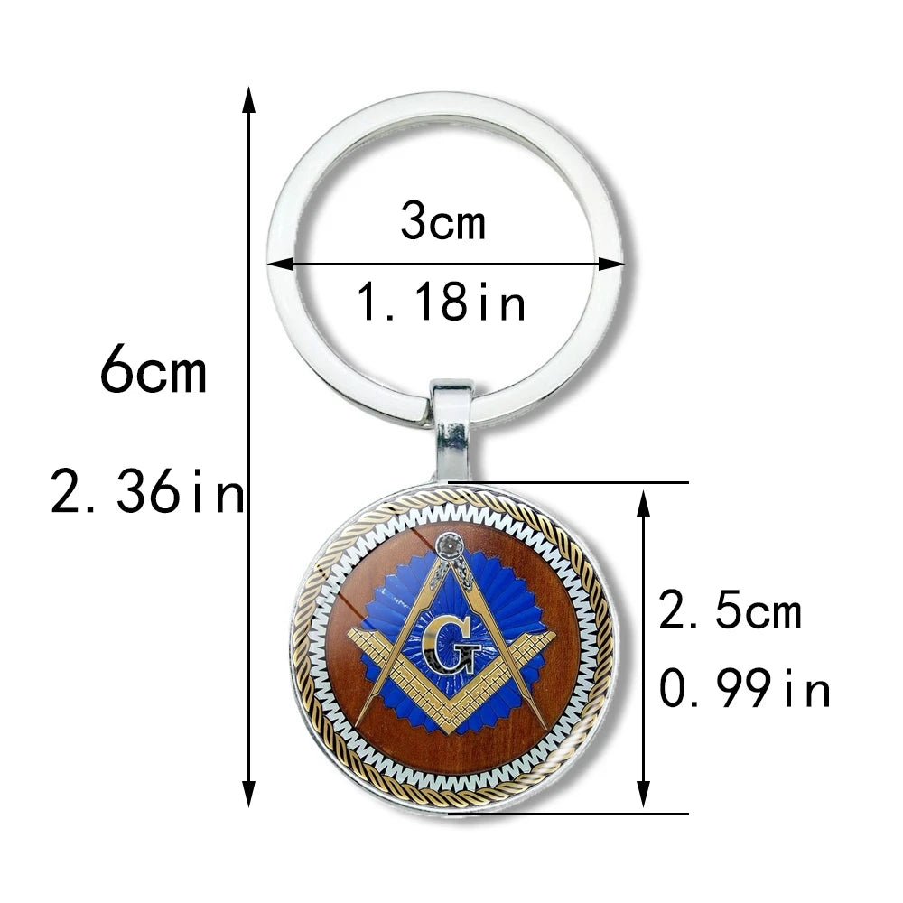 Mysterious Freemason Emblem Keychain – Dome Glass Pendant with Silver - Plated Alloy - Masonic Mugs
