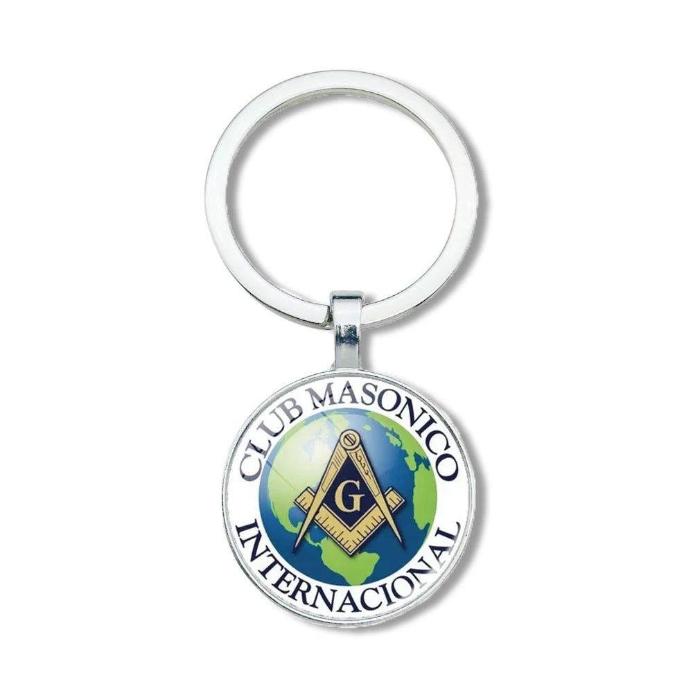 Mysterious Freemason Emblem Keychain – Dome Glass Pendant with Silver - Plated Alloy - Masonic Mugs