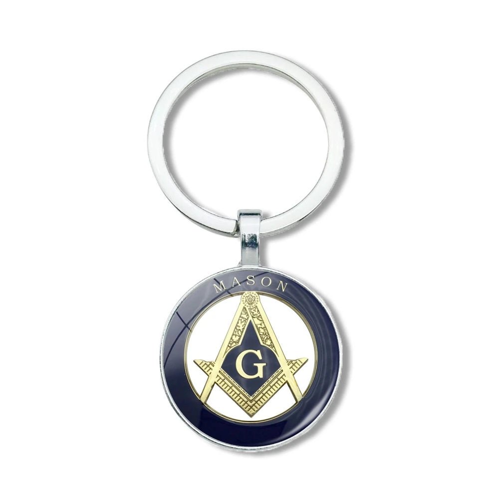 Mysterious Freemason Emblem Keychain – Dome Glass Pendant with Silver - Plated Alloy - Masonic Mugs