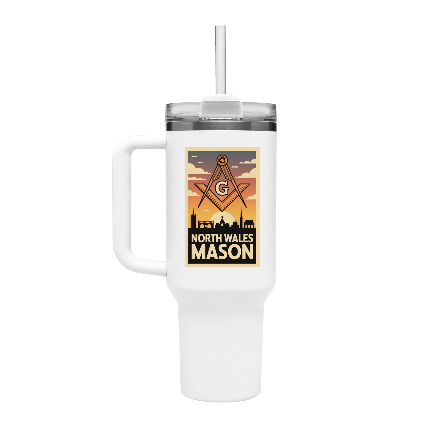 North Wales Mason 40oz Stainless Steel Masonic Travel Tumbler - Masonic Mugs