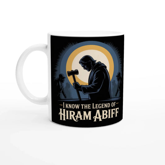 Personalised Master Mason I know the legend of Hiram Abiff - 11oz Ceramic with Coloured Handle and Rim - Masonic Mugs