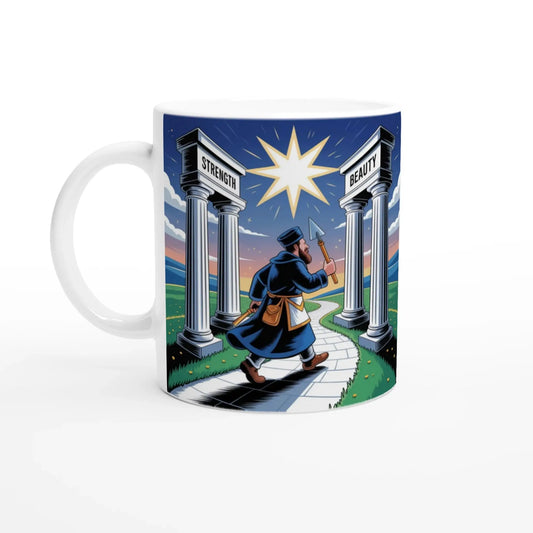 Personalised Master Mason Strength and Beauty - 11oz Ceramic with Coloured Handle and Rim - Masonic Mugs