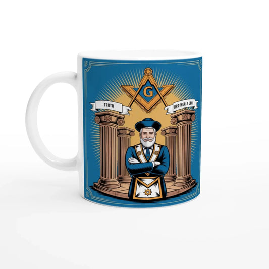 Personalised Master Mason Truth and Brotherly Love - 11oz Ceramic with Coloured Handle and Rim - Masonic Mugs