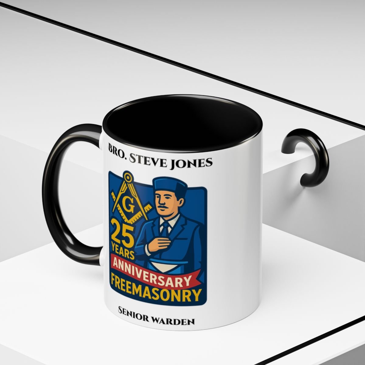 Premium Personalised Freemason Colour Rim Mug - 25 YEAR ANNIVERSARY - Masonic Mugs