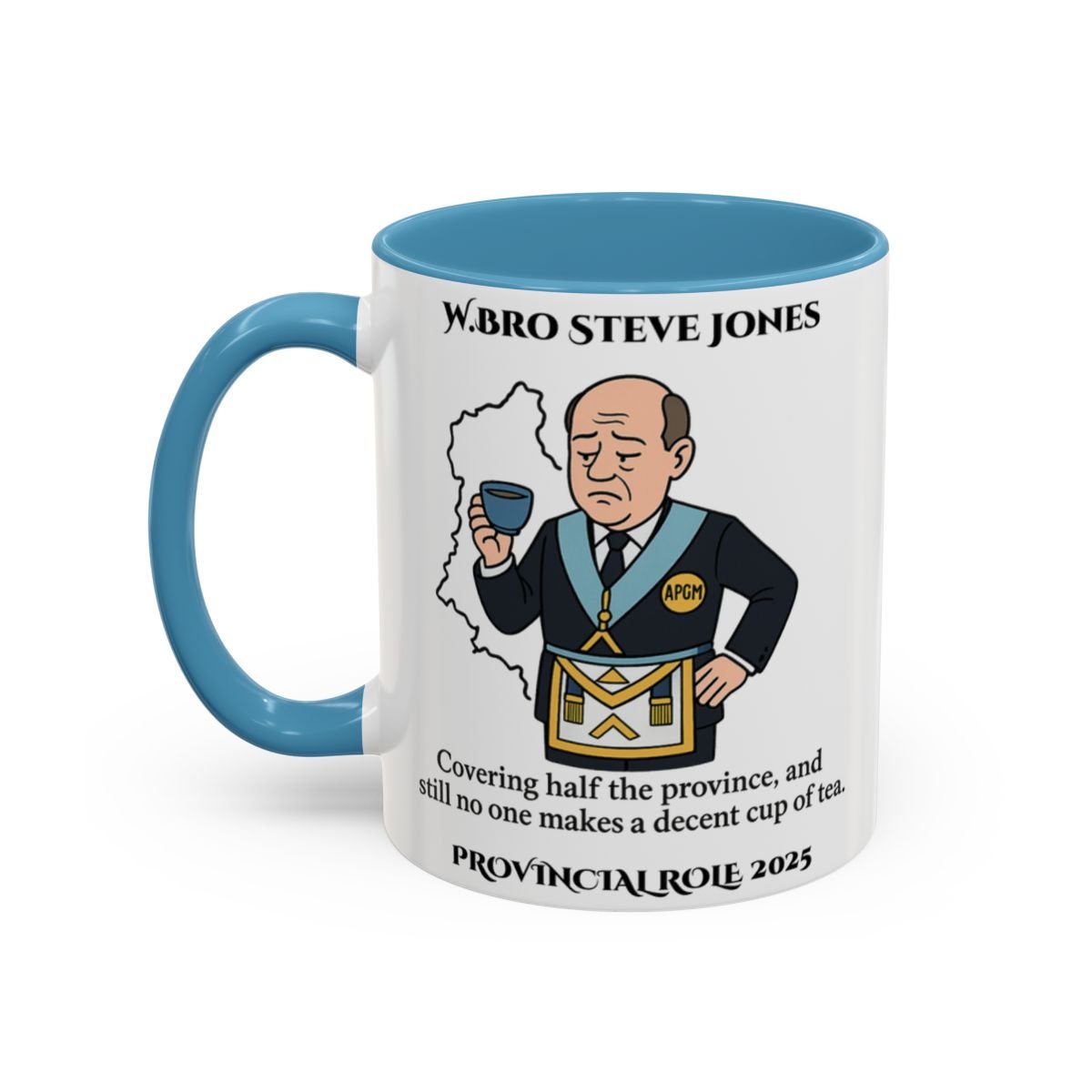 Premium Personalised Freemason Colour Rim Mug - Assistant Provincial Grand Master Design - Nobody makes a decent cup of tea - Masonic Mugs
