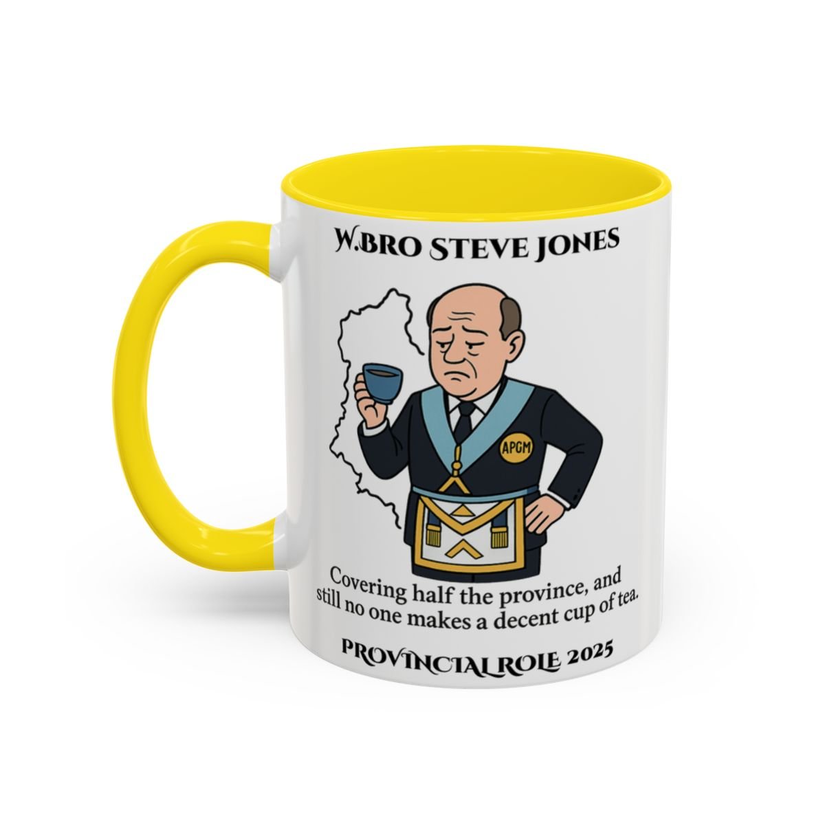 Premium Personalised Freemason Colour Rim Mug - Assistant Provincial Grand Master Design - Nobody makes a decent cup of tea - Masonic Mugs
