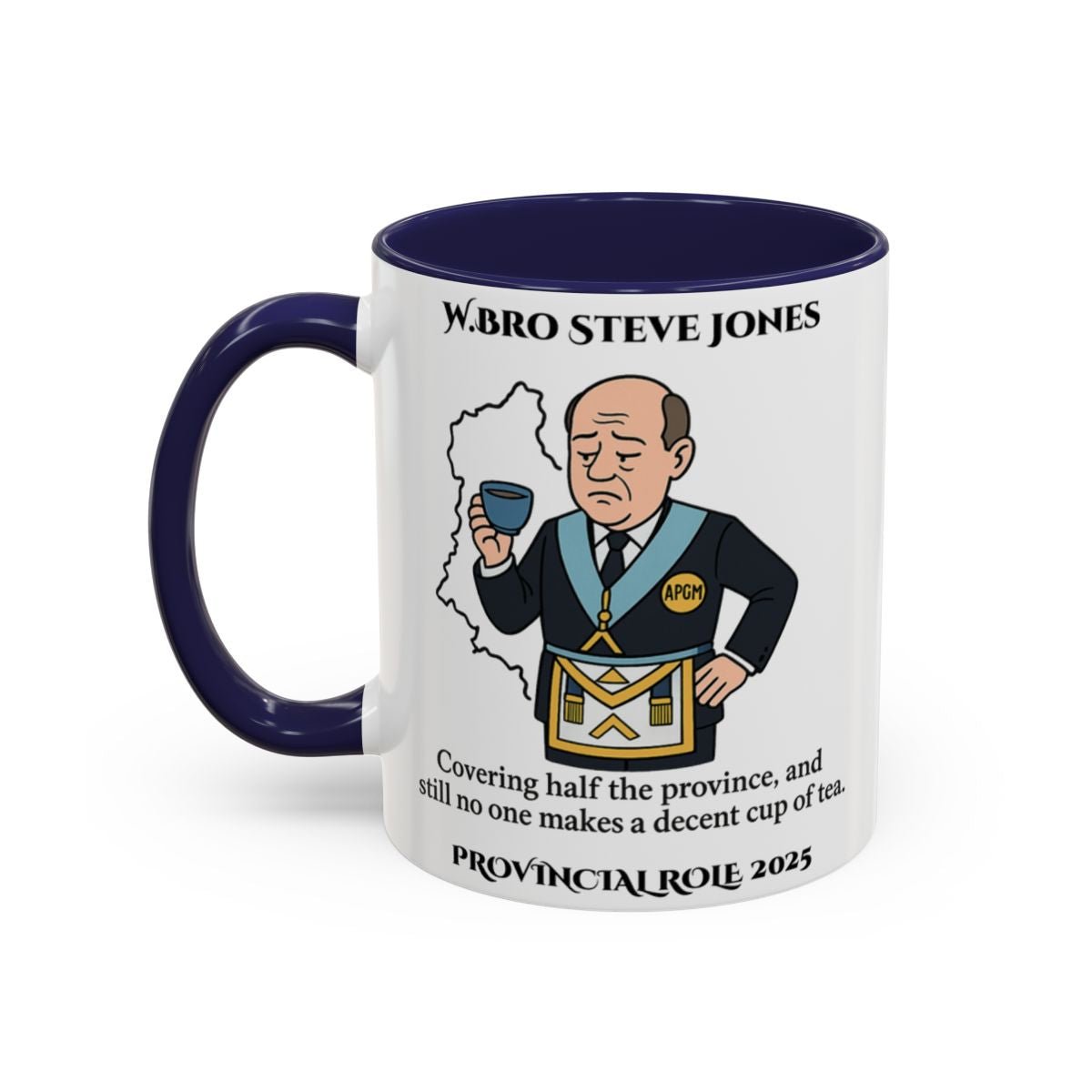 Premium Personalised Freemason Colour Rim Mug - Assistant Provincial Grand Master Design - Nobody makes a decent cup of tea - Masonic Mugs
