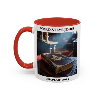 Premium Personalised Freemason Colour Rim Mug - Chaplain Design - Open Book Spiritual Guidance - Masonic Mugs