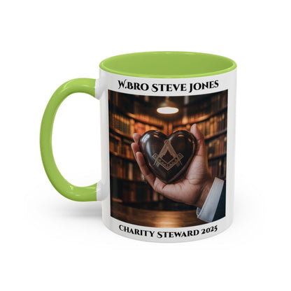 Premium Personalised Freemason Colour Rim Mug - Charity Steward Design - Heart in Hand - Masonic Mugs