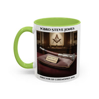 Premium Personalised Freemason Colour Rim Mug - Director of Ceremonies Design - Baton or Wand - Masonic Mugs
