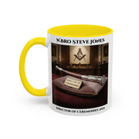 Premium Personalised Freemason Colour Rim Mug - Director of Ceremonies Design - Baton or Wand - Masonic Mugs