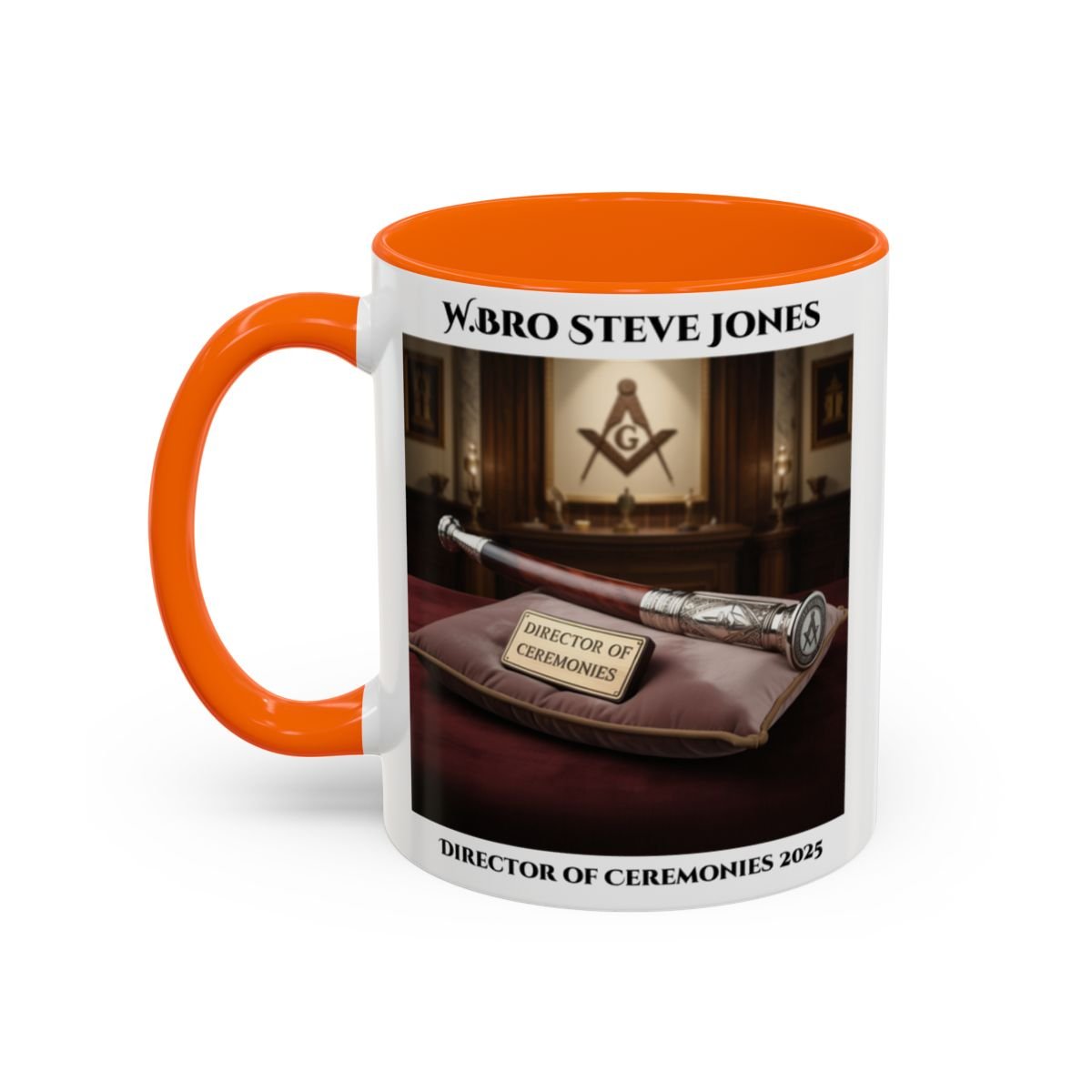 Premium Personalised Freemason Colour Rim Mug - Director of Ceremonies Design - Baton or Wand - Masonic Mugs