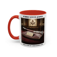 Premium Personalised Freemason Colour Rim Mug - Director of Ceremonies Design - Baton or Wand - Masonic Mugs