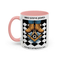 Premium Personalised Freemason Colour Rim Mug - Entered Apprentice - First Step - Masonic Mugs