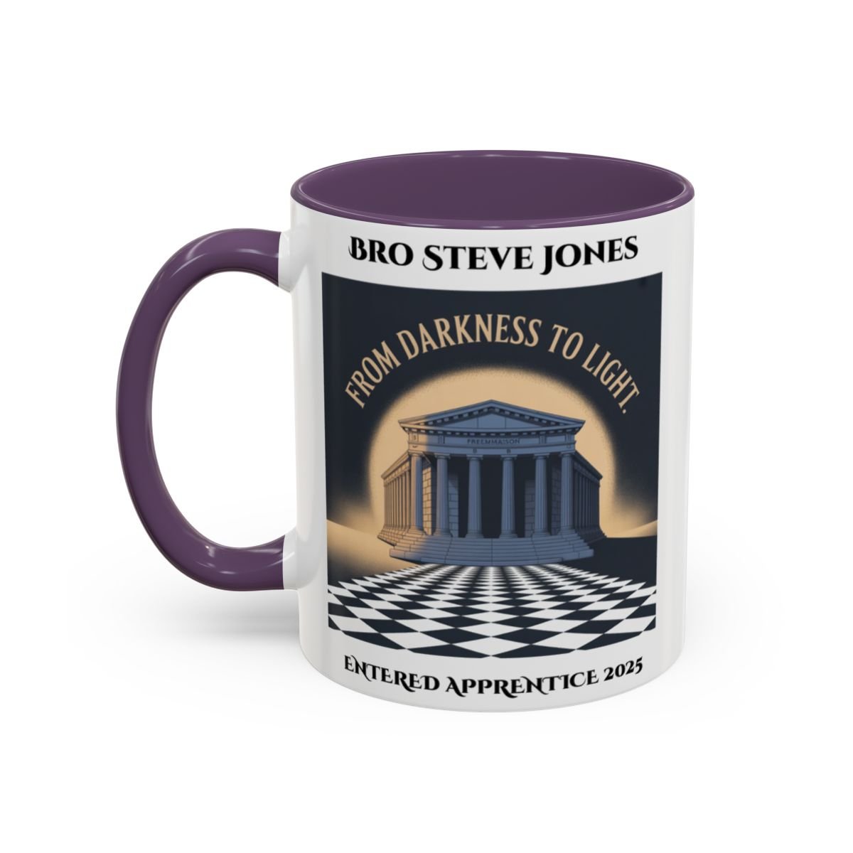 Premium Personalised Freemason Colour Rim Mug - Entered Apprentice - From Darkness to Light - Masonic Mugs