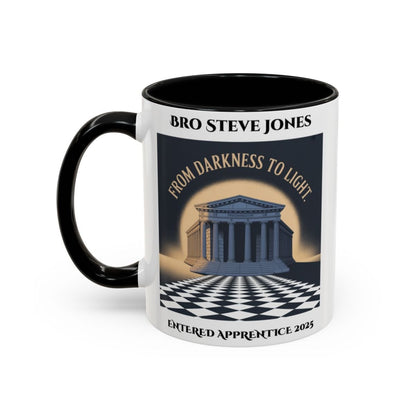 Premium Personalised Freemason Colour Rim Mug - Entered Apprentice - From Darkness to Light - Masonic Mugs