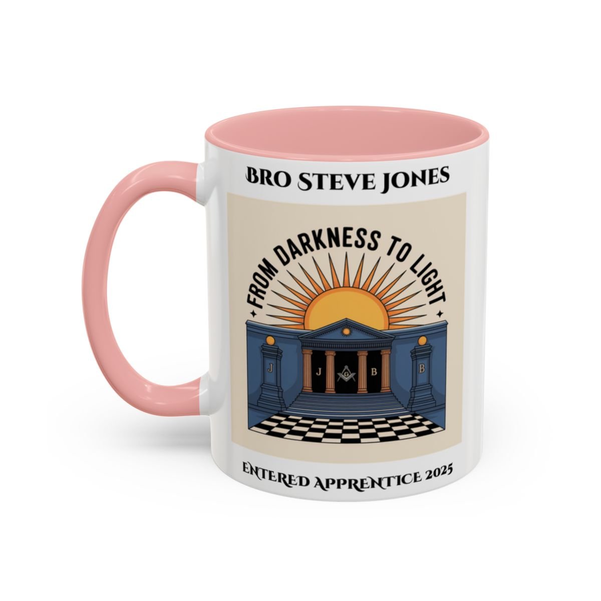 Premium Personalised Freemason Colour Rim Mug - Entered Apprentice - From Darkness to Light - Masonic Mugs