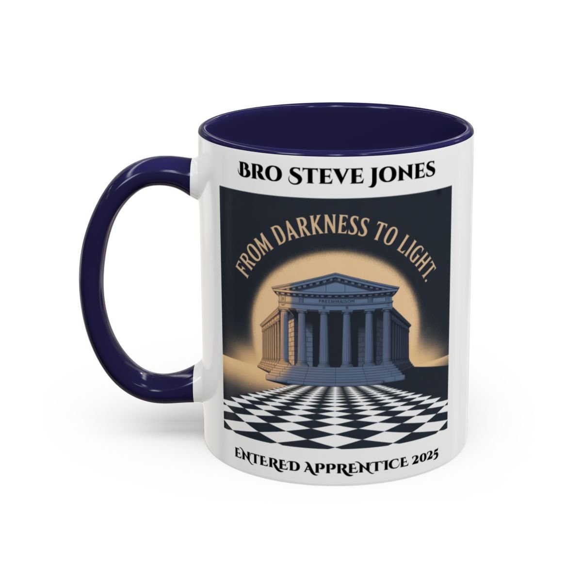 Premium Personalised Freemason Colour Rim Mug - Entered Apprentice - From Darkness to Light - Masonic Mugs