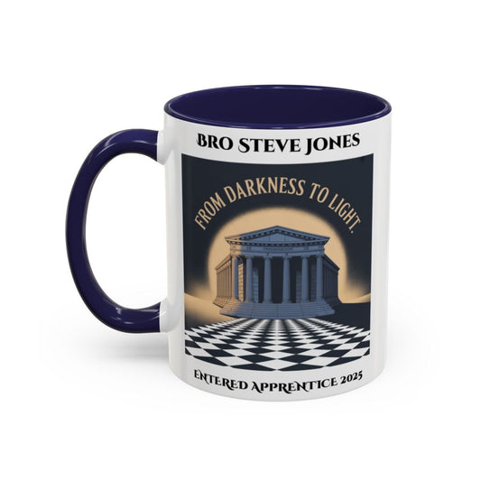 Premium Personalised Freemason Colour Rim Mug - Entered Apprentice - From Darkness to Light - Masonic Mugs