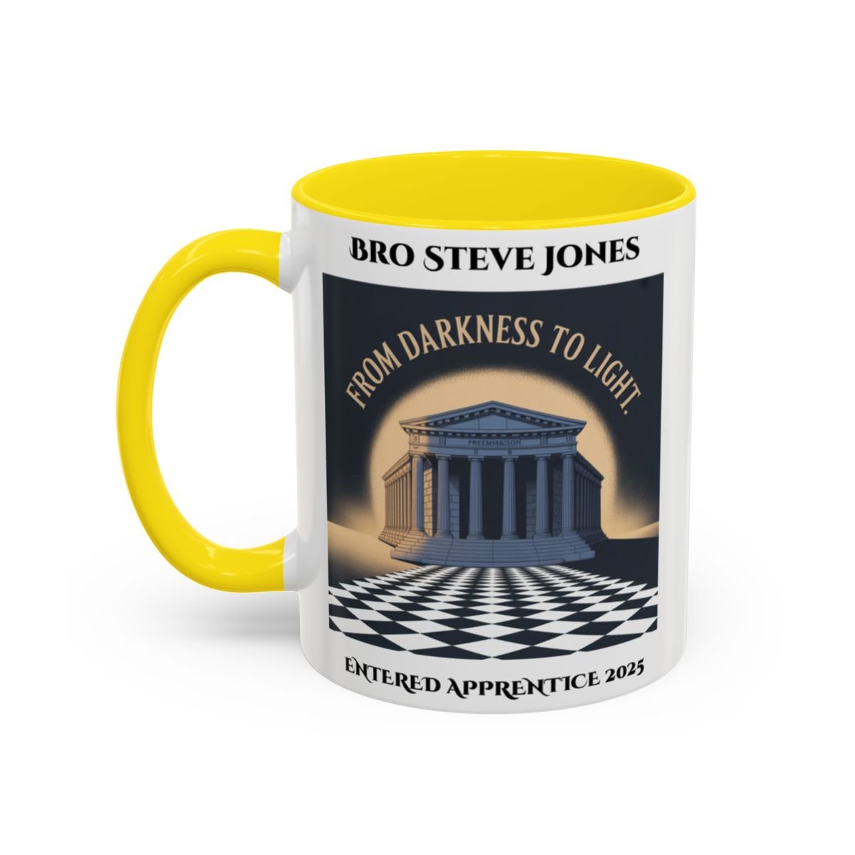 Premium Personalised Freemason Colour Rim Mug - Entered Apprentice - From Darkness to Light - Masonic Mugs
