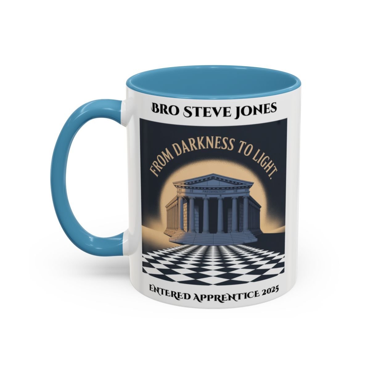 Premium Personalised Freemason Colour Rim Mug - Entered Apprentice - From Darkness to Light - Masonic Mugs