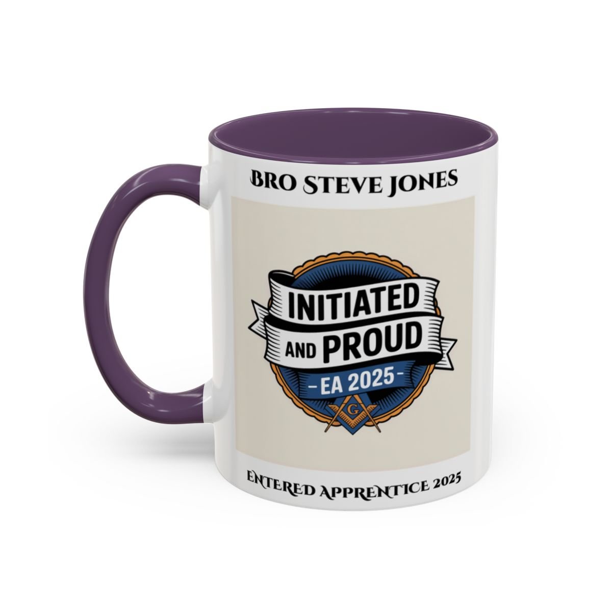 Premium Personalised Freemason Colour Rim Mug - Entered Apprentice - Initiated and Proud - Masonic Mugs