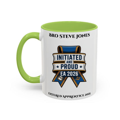 Premium Personalised Freemason Colour Rim Mug - Entered Apprentice - Initiated and Proud - Masonic Mugs
