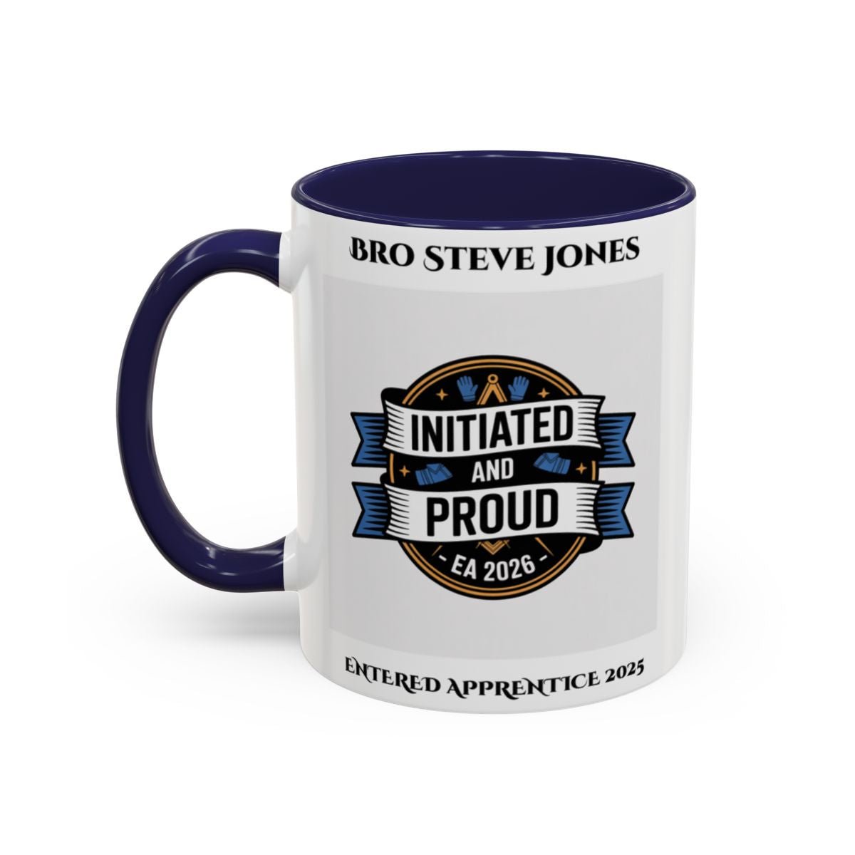 Premium Personalised Freemason Colour Rim Mug - Entered Apprentice - Initiated and Proud 2025 - Masonic Mugs