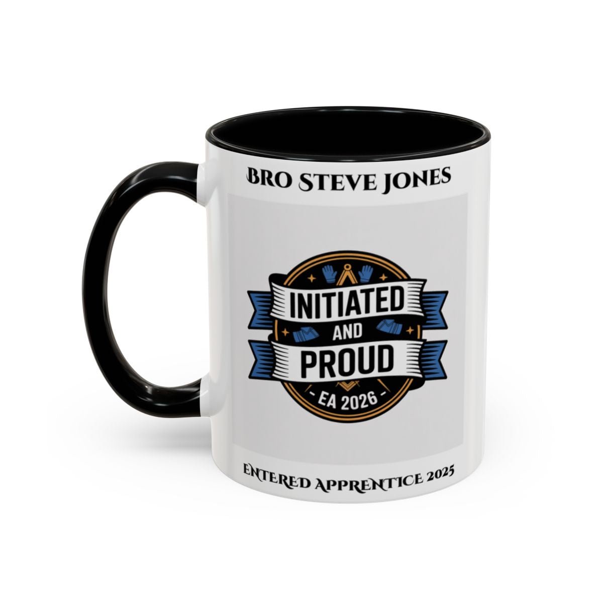 Premium Personalised Freemason Colour Rim Mug - Entered Apprentice - Initiated and Proud 2025 - Masonic Mugs