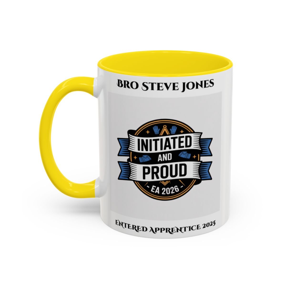 Premium Personalised Freemason Colour Rim Mug - Entered Apprentice - Initiated and Proud 2025 - Masonic Mugs