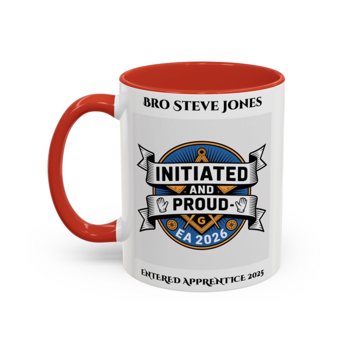 Premium Personalised Freemason Colour Rim Mug - Entered Apprentice - Initiated and Proud - Masonic Mugs
