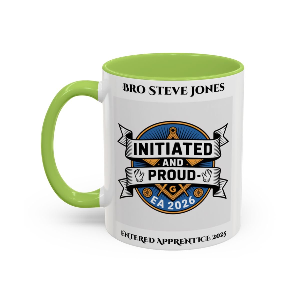 Premium Personalised Freemason Colour Rim Mug - Entered Apprentice - Initiated and Proud - Masonic Mugs