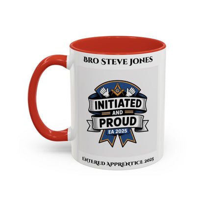 Premium Personalised Freemason Colour Rim Mug - Entered Apprentice - Initiated and Proud - Masonic Mugs