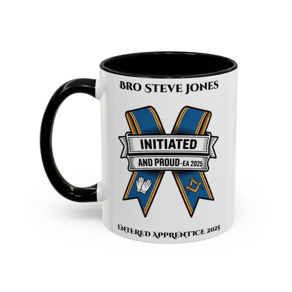 Premium Personalised Freemason Colour Rim Mug - Entered Apprentice - Initiated and Proud - Masonic Mugs