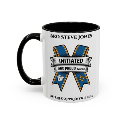 Premium Personalised Freemason Colour Rim Mug - Entered Apprentice - Initiated and Proud - Masonic Mugs