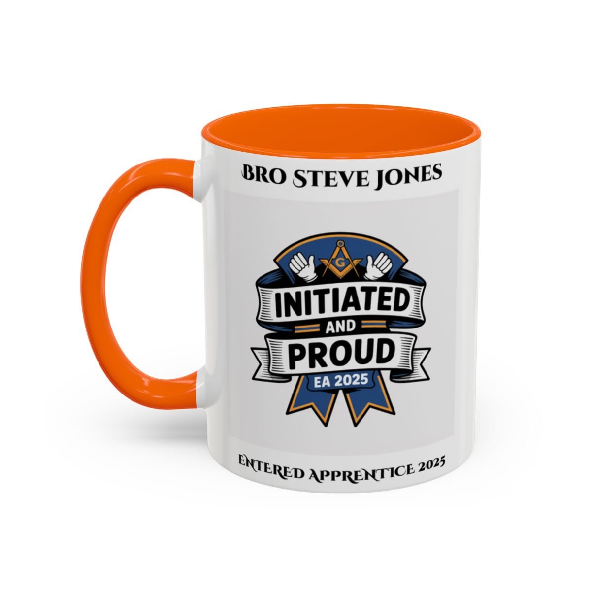 Premium Personalised Freemason Colour Rim Mug - Entered Apprentice - Initiated and Proud - Masonic Mugs
