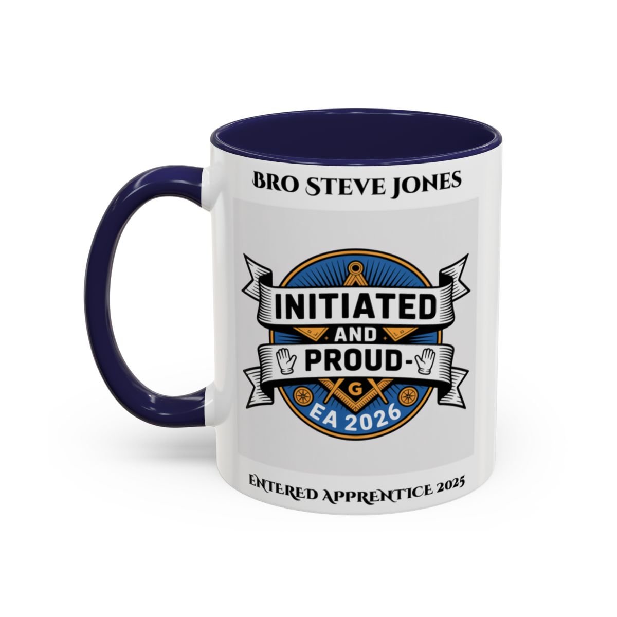 Premium Personalised Freemason Colour Rim Mug - Entered Apprentice - Initiated and Proud - Masonic Mugs