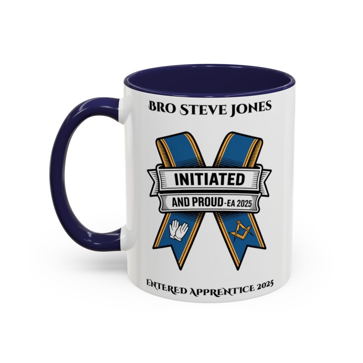 Premium Personalised Freemason Colour Rim Mug - Entered Apprentice - Initiated and Proud - Masonic Mugs