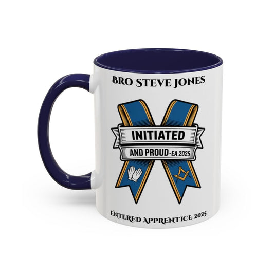 Premium Personalised Freemason Colour Rim Mug - Entered Apprentice - Initiated and Proud - Masonic Mugs