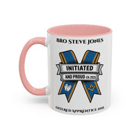 Premium Personalised Freemason Colour Rim Mug - Entered Apprentice - Initiated and Proud - Masonic Mugs