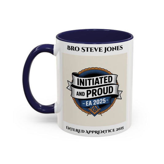 Premium Personalised Freemason Colour Rim Mug - Entered Apprentice - Initiated and Proud - Masonic Mugs