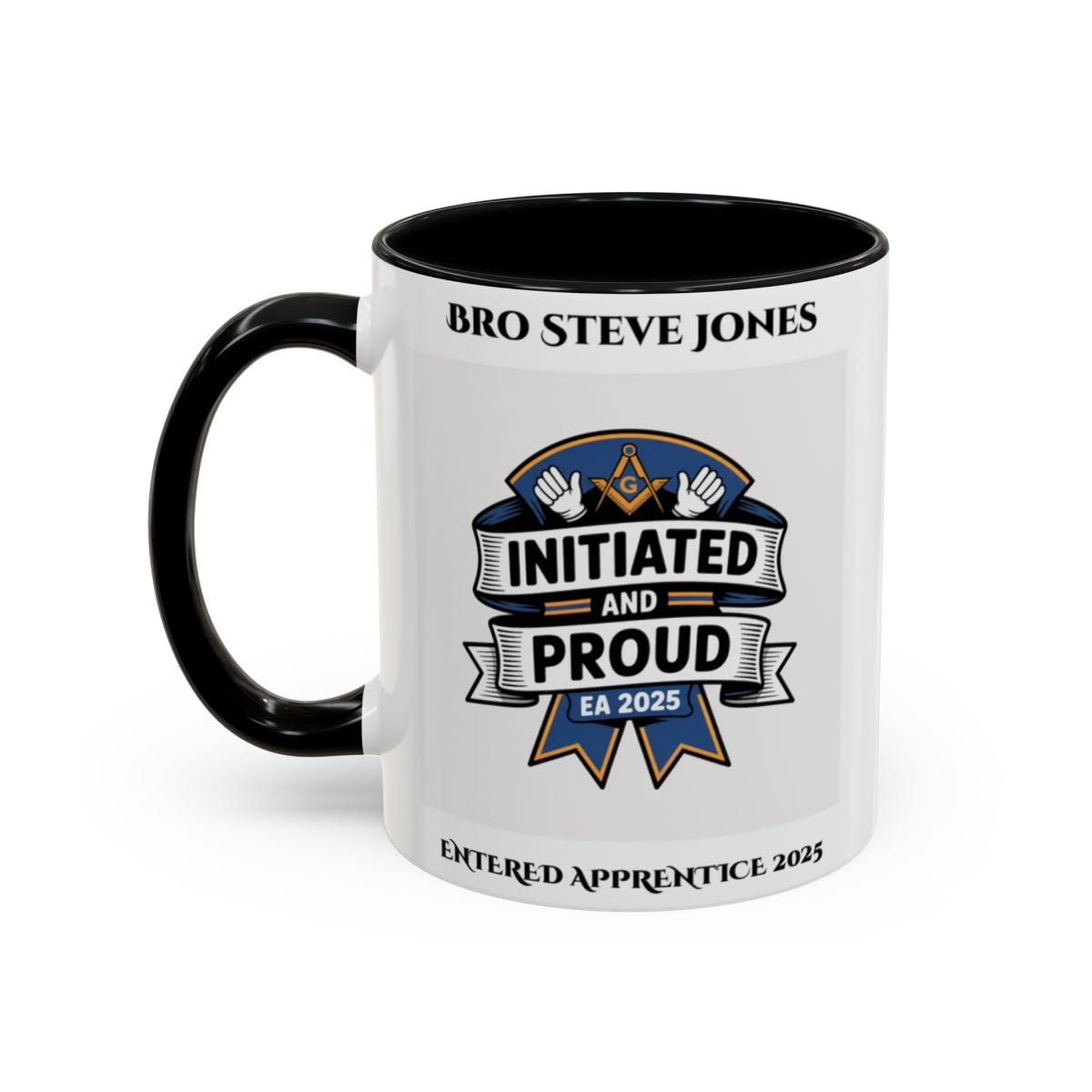 Premium Personalised Freemason Colour Rim Mug - Entered Apprentice - Initiated and Proud - Masonic Mugs